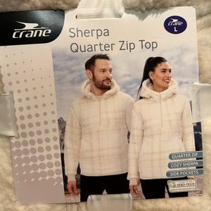 White and cream/tan NWT Crane Sherpa Quarter Zip Top